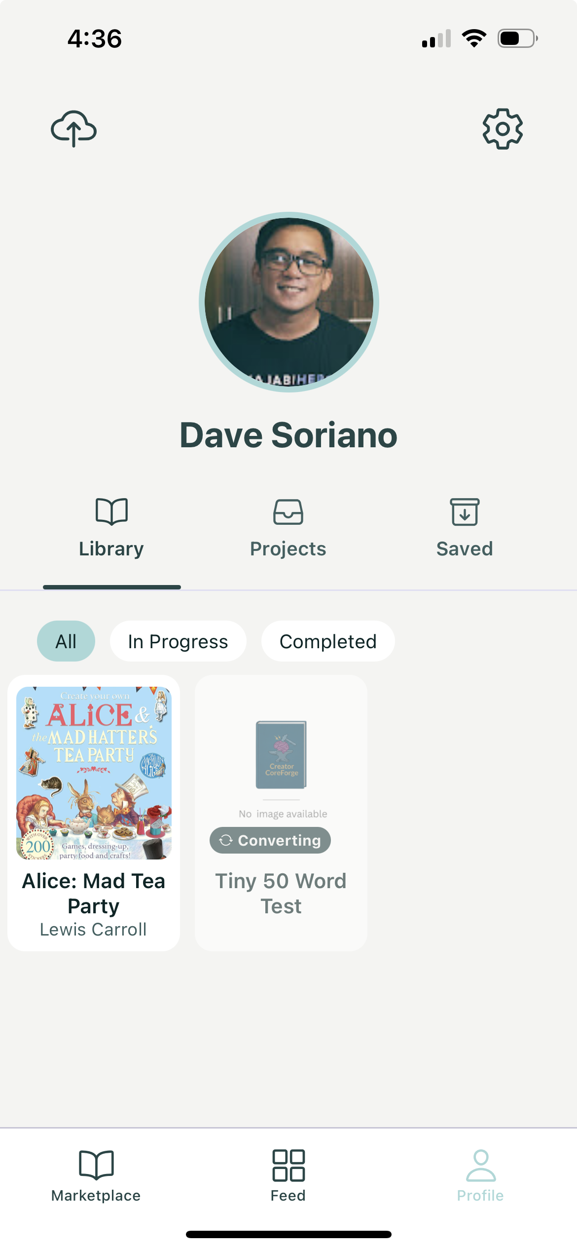 Creator CoreForge mobile application library screen